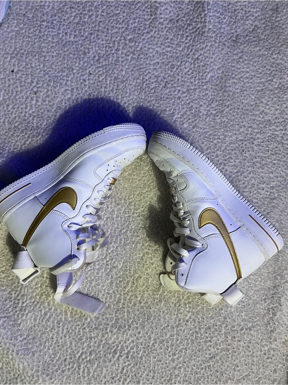 Nike White High-Top Sneakers with Gold Swoosh - Women